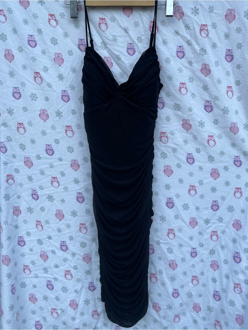 Streetwear Society Black Ruched Spaghetti-Strap Midi Dress